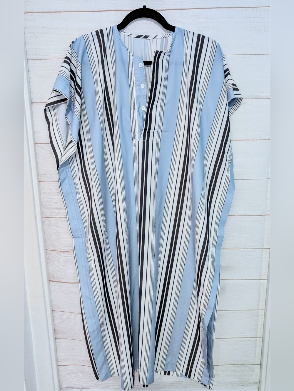 Nwot Shein OS Light Blue & Black Vertical Stripe Tunic Dress / Kaftan / Mumu